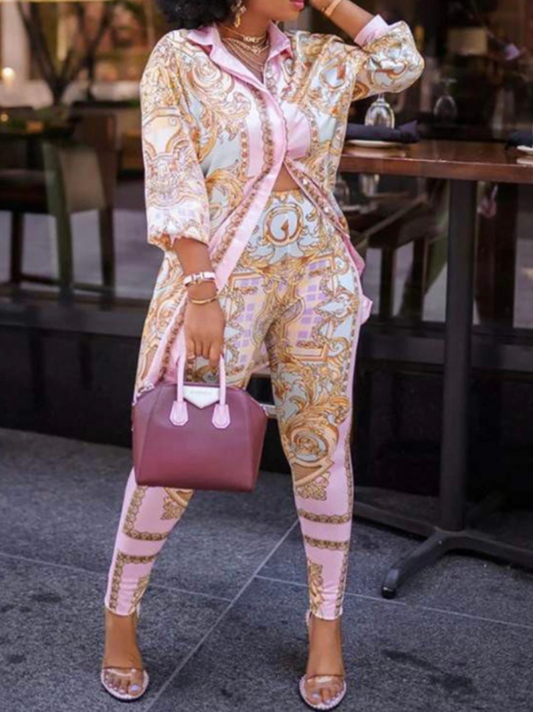 The elegant and sophisticated 2-piece pink pants set
