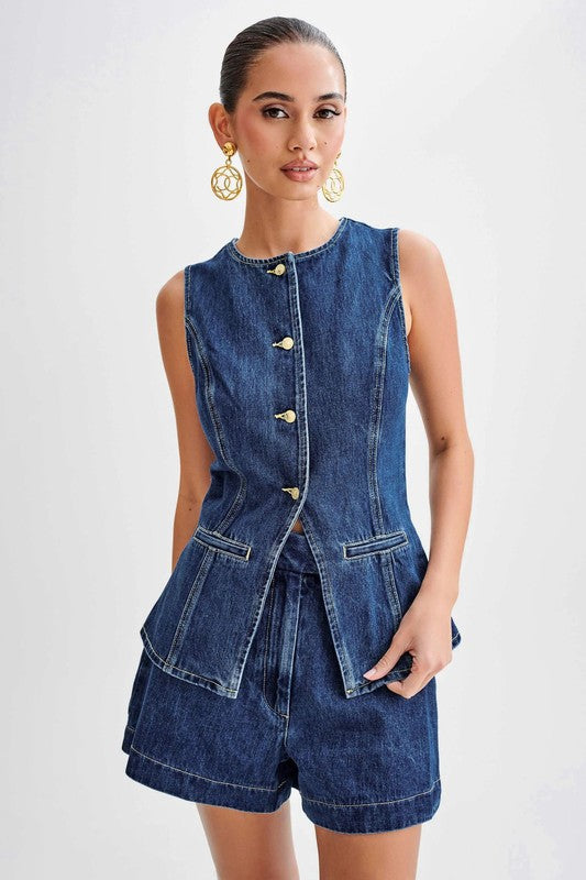 Denim two-piece short set