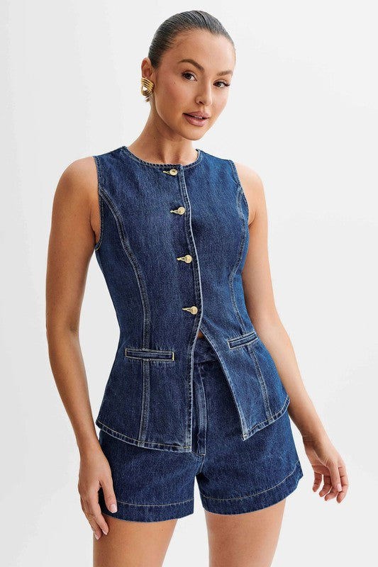 Denim two-piece short set