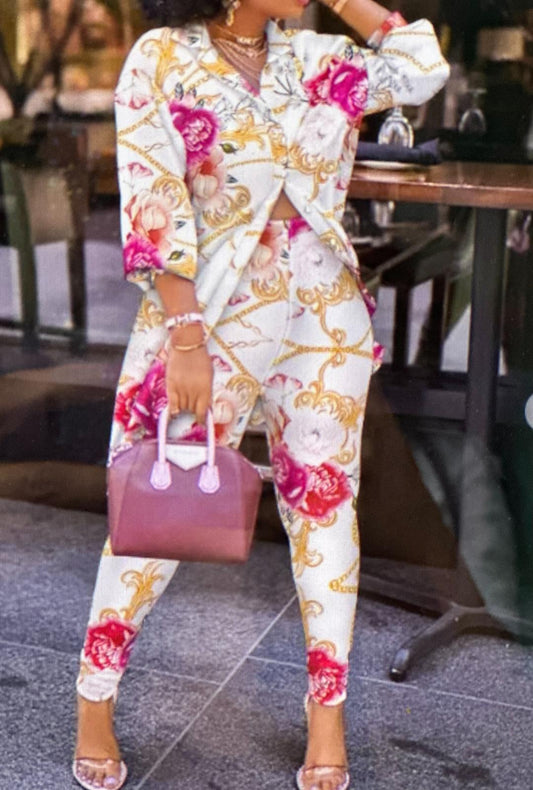 The elegant and sophisticated flower 2-piece pants set