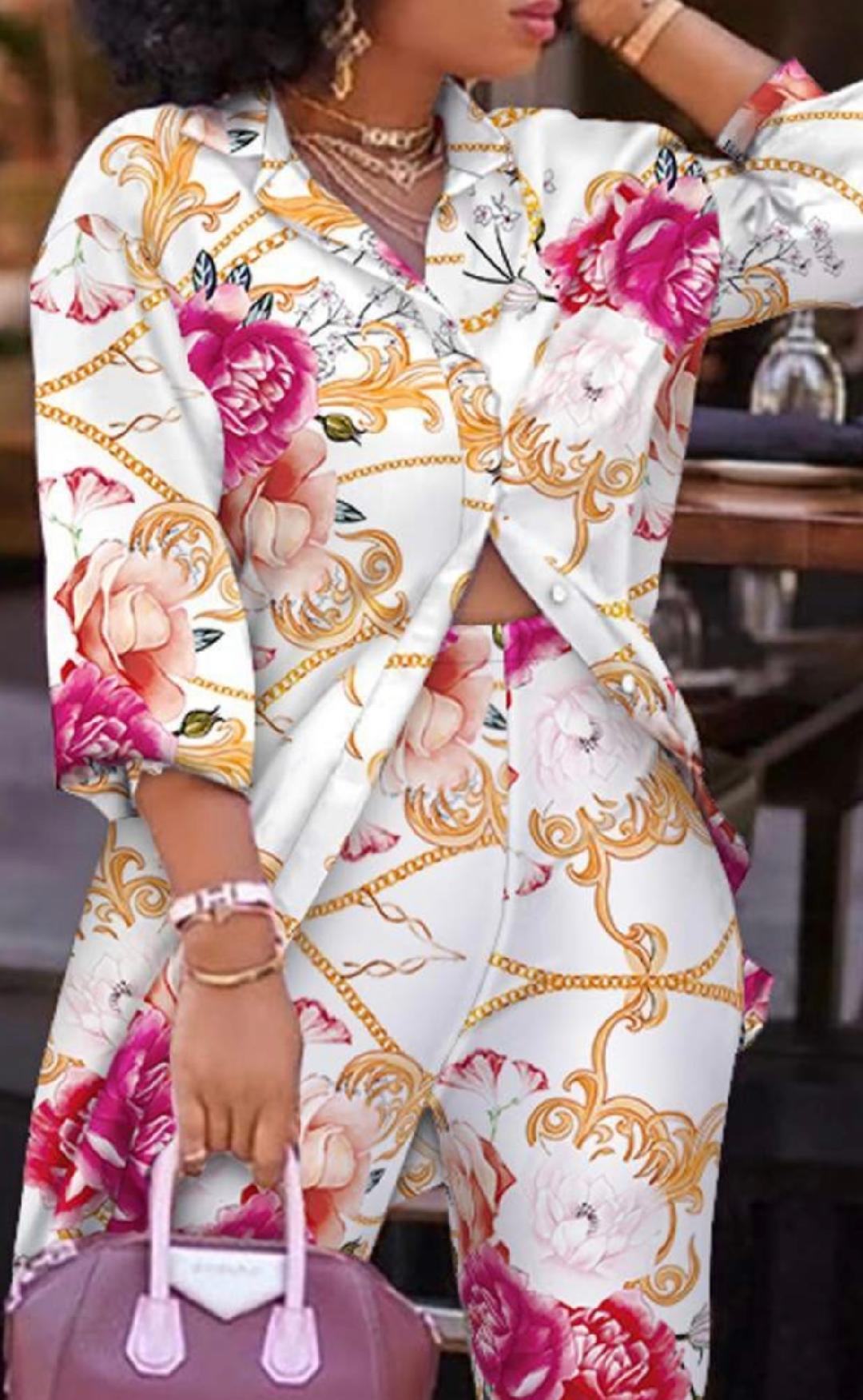 The elegant and sophisticated flower 2-piece pants set